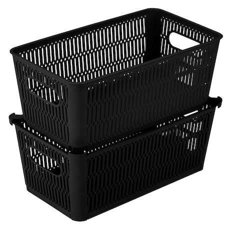 Simplify Slide 2 Stack It Small Storage Tote Baskets in Black, 2PK 25934-BLACK